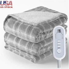Electric Heating Blanket Flannel Sherpa Soft Warmth 8 Temp Settings Safety Gift