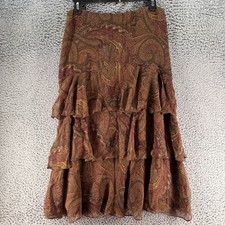 Vintage Ralph Lauren 100 Silk Skirt Sz 12 Tiered Ruffled Paisley Boho Romantic
