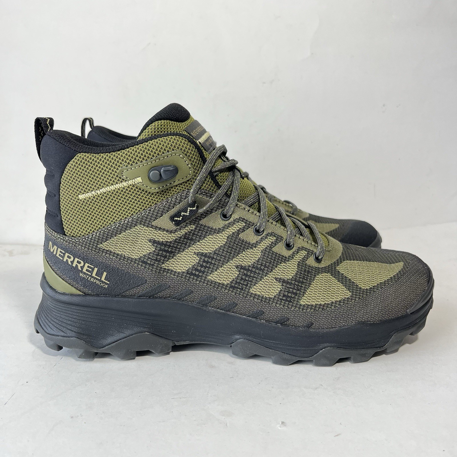 Nuovi stivali Merrell Speed Eco Mid da uomo taglia 11 verde mosstone impermeabili escursionismo