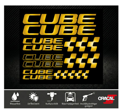 CUBE Aufkleber Set Gold 19tlg. Fahrrad Rahmen Sticker Decal MTB Mountainbike