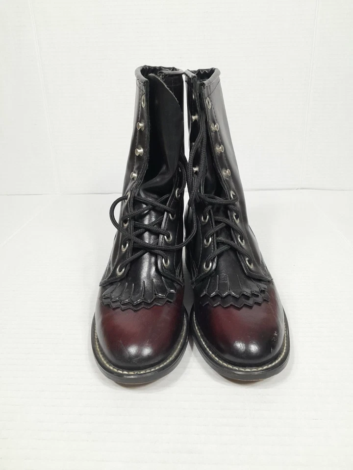 Laredo Western 双色皮革 Roper 流苏 Kiltie 蕾丝靴女式 5.5  — 第 3/4 张图片