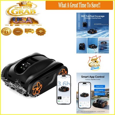 4-in-1 Cordless Robotic Pool Cleaner AI Control Self-Park Black