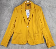 Labijou Blazer Womens Large Mustard Yellow Slim Fit Single Button Stretch Knit