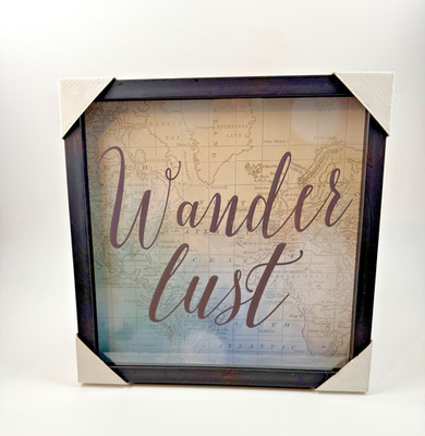 Framed Decorative Wall Decor, Wall Art, WanderLust Vintage-Style World Map 14X14