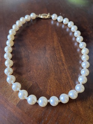 Vintage Signed Ciner Stunning Choker Faux Knotted Pearl Necklace 15.5  Long