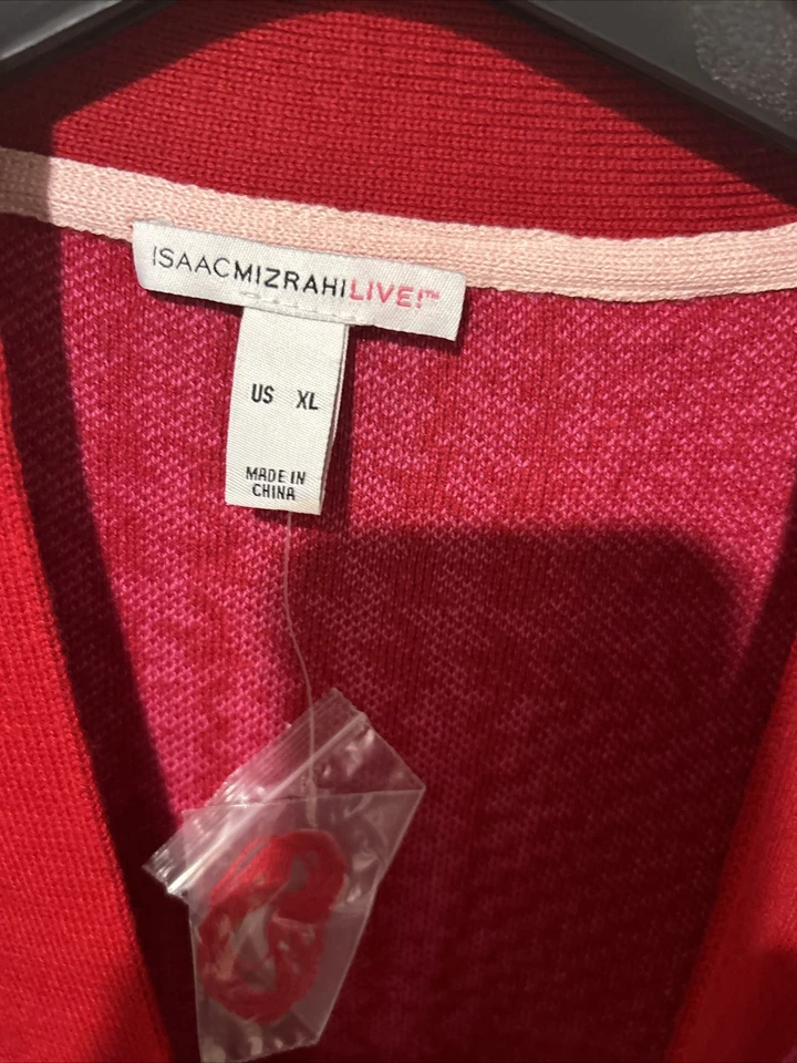 Isaac Mizrahi Live! Jacquard Cardigan Duster Red / Pink- XL - Image 2 of 4