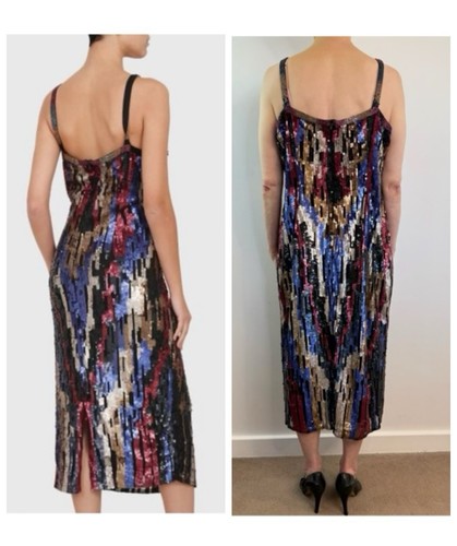 Marina Rinaldi Size 16 XL 23 Black Blue Red Sequin Midi Sheath Dress NWT Designe - Picture 2 of 22