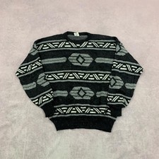 Vintage Knitted Jumper abstract patterned grandad knit sweater Men's XL