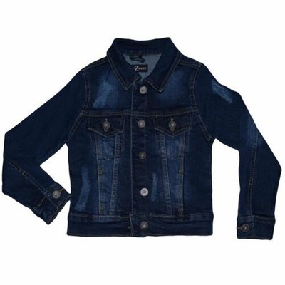 Kids Girls Denim Jacket Dark Blue Ripped Jeans Jackets Fashion Coat 3-13 Years