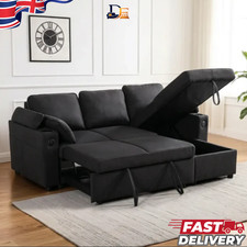 Francesca Sofa Bed (Universal) in Grey fabric - USB - Storage - Cuphoders - Bed 