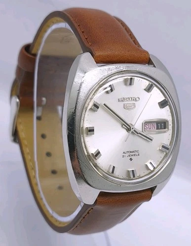 Vtg 1971 Seiko 5 Automatic 21 Jewels Day Date 6119-7103 36mm Steel Gents Watch