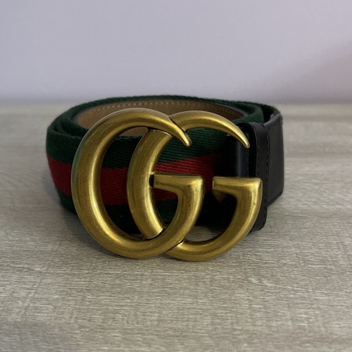 Gucci Green & Red Striped #409416 HE21T 105•42 #480199 Double G Web Belt! MZZ8
