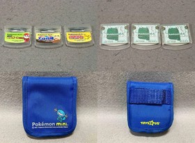 Nintendo Pokemon Mini console, soft cover, and 3 software sets