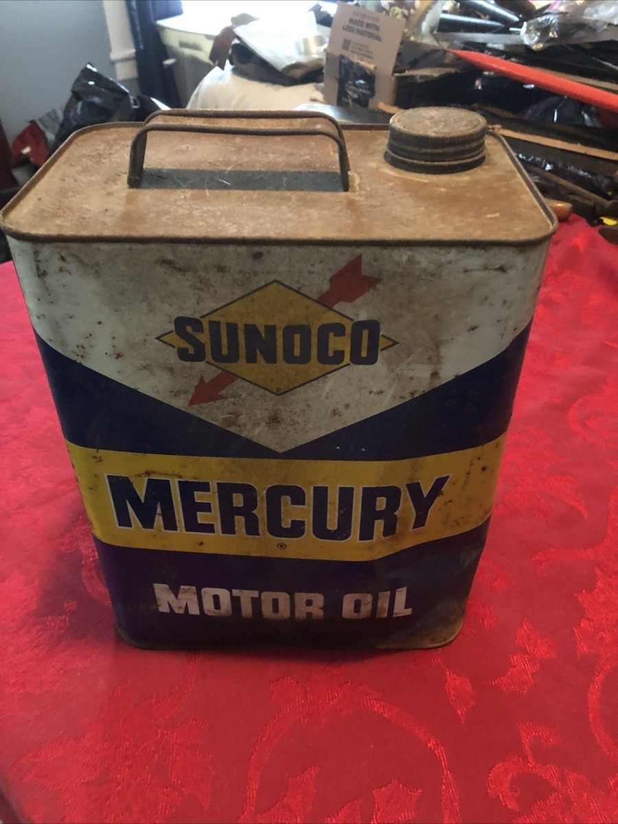 Vintage Sunoco Mercury Motor Oil Metal Can 2 Gallons Handle Sunoco