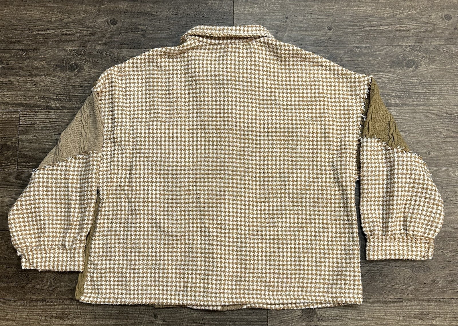 POL Pieced Patchwork Houndstooth Shacket Mocha Mu… - image 6