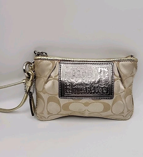 Bracciale Coach Poppy oro e argento metallizzato glam firma tela