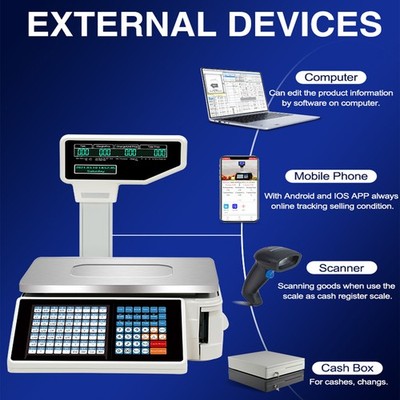 New Commercial Digital Price Computing Scale 66Lbs with Label Barcode Printer-