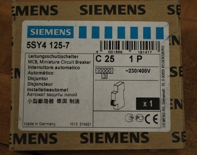Siemens 5SY4 125-7, MCB, Miniature Circuit Breaker, C25, 1P - NEW