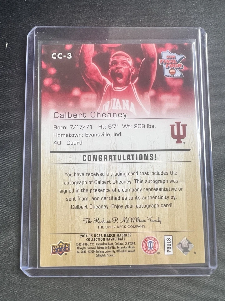 2014 Upper Deck March Madness Collection Calbert Cheaney Auto #cc-3 - Image 2 of 2