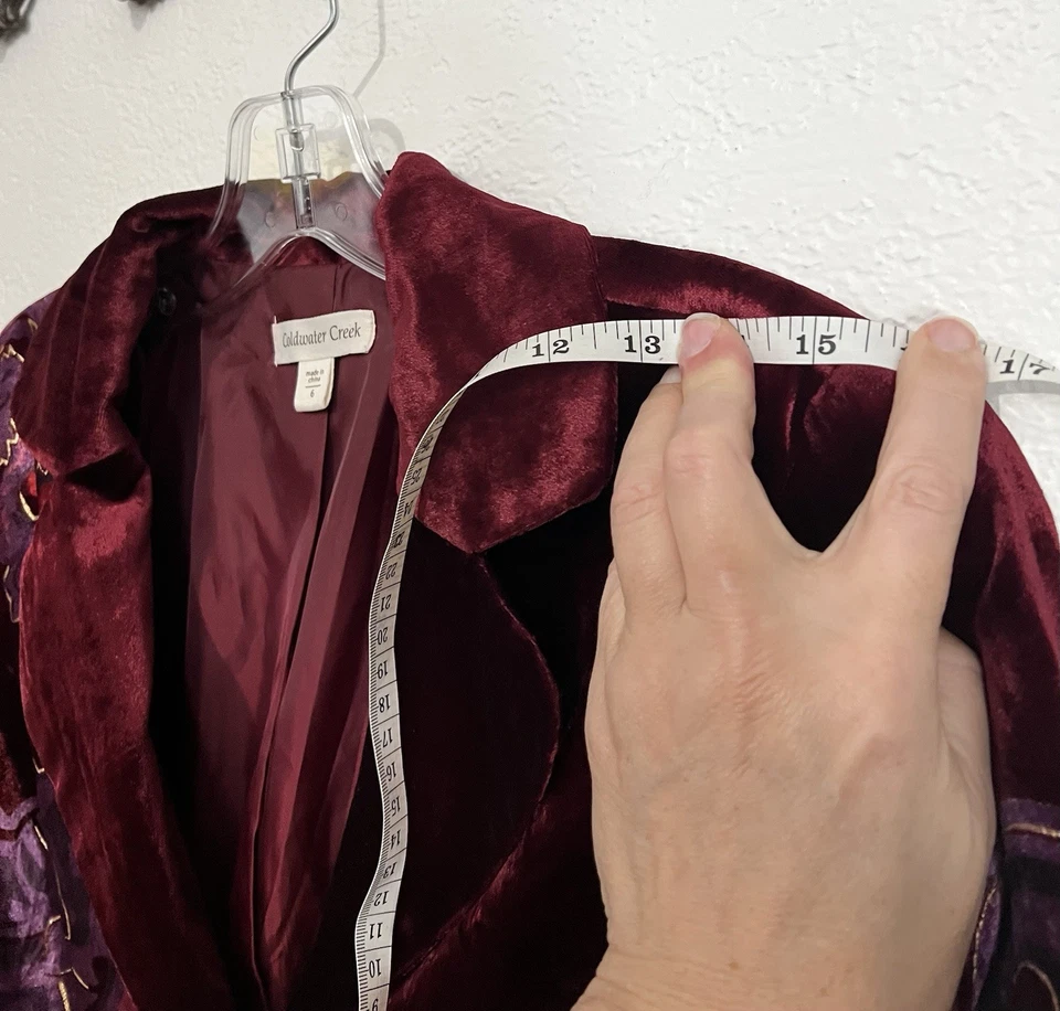 Jaqueta Blazer Coldwater Creek 6 Veludo Borgonha Burnout Boho Artístico Whimsygoth - Imagem 4 de 4