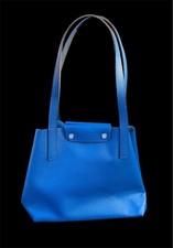 Vera Pelle Made in Italy Blue Leather Medium Tote Shoulder Bag Silver Hardware