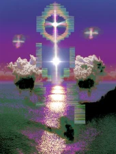 Surreal Sunset Ocean Cosmic Cross Light Poster 18x24in