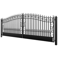 ZUMI 18'x6' Dual Swing Driveway Gates Weatherproof Steel Swing Gates for Home