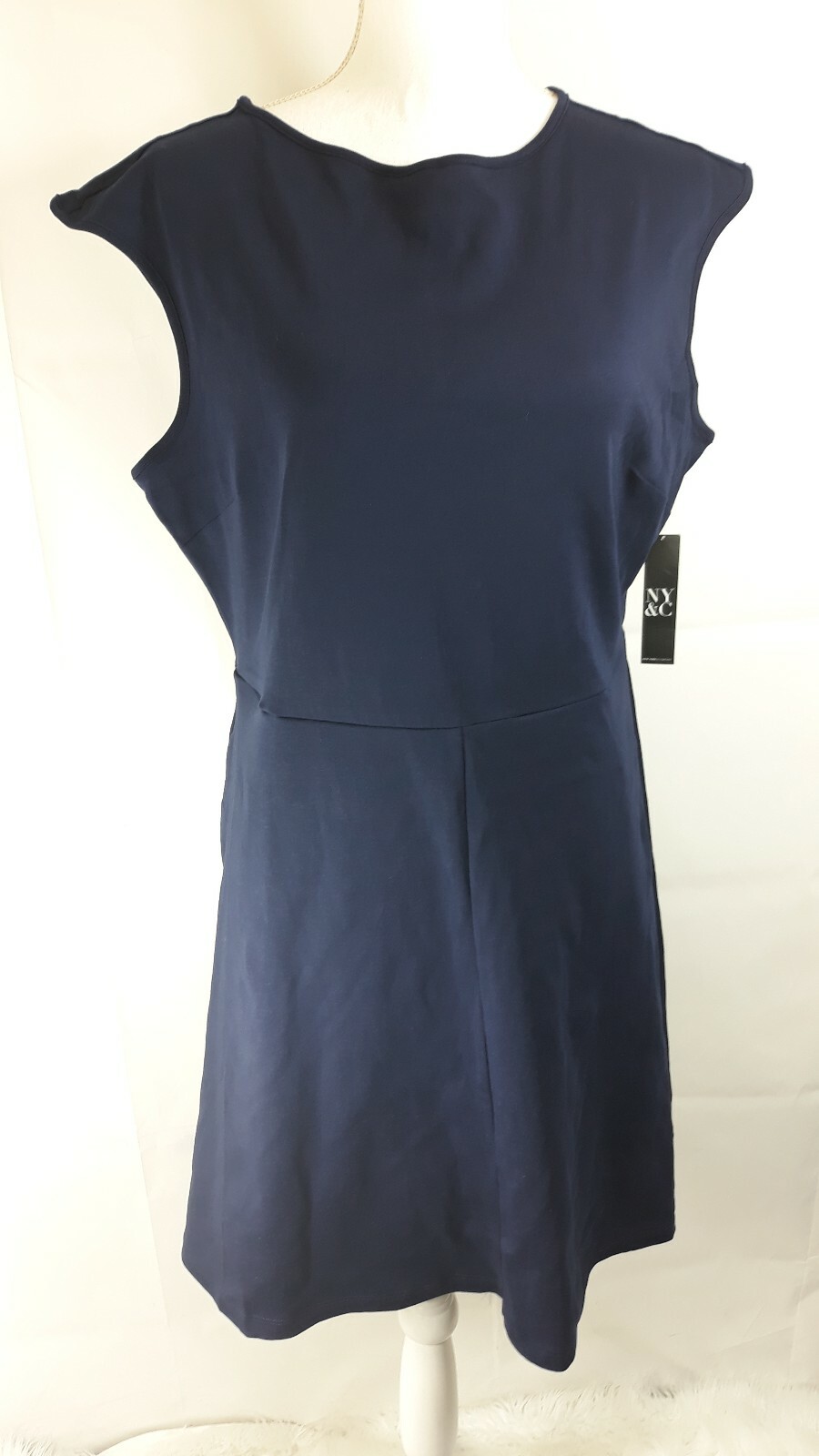 New York & CO Women's Sleeveless Fit and Flare Cotton Grand Navy Blue