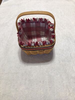 Longaberger Basket 2001 w/ Handle Liner Insert Signed Medium Storage 6'' x 6'' 