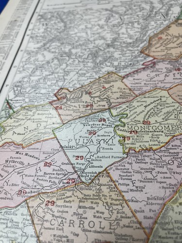1906 Map VIRGINIA 28 x 20.5" RAILROAD Key, ADAMS Express, Colored Counties - Picture 24 of 24