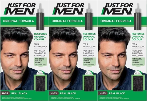 Just for Men Natural Real Black shampoo in Haircolour H-55 - Pack of 3 - Picture 1 of 1