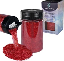 Holographic & Red Glitter Powder, 6.35Oz Ultra Fine Glitter for Craft, Hair, Nai
