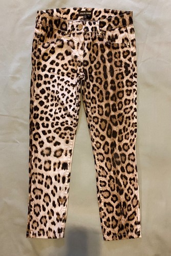 $224 Roberto Cavalli Jr 130 7 Pants Jeans Girls Leopard Skinny Stretch Trousers - Picture 2 of 5