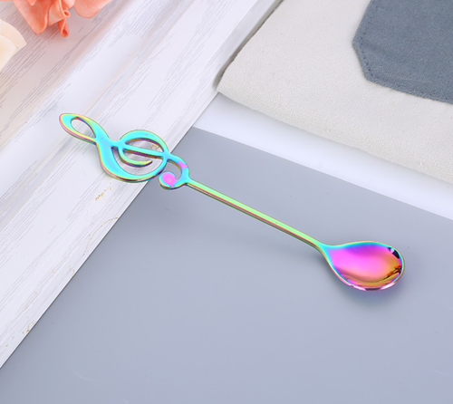 Stainless Steel Music Shaped Teaspoon, Coffee Dessert Spoon Flatware, 7 Colours - Picture 24 of 30