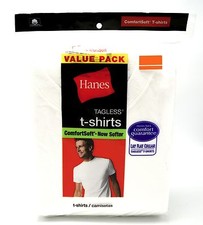 6 Hanes White Small S 34-36 Inch Crew Neck T-Shirts Tagless ComfortSoft 85-90 CM