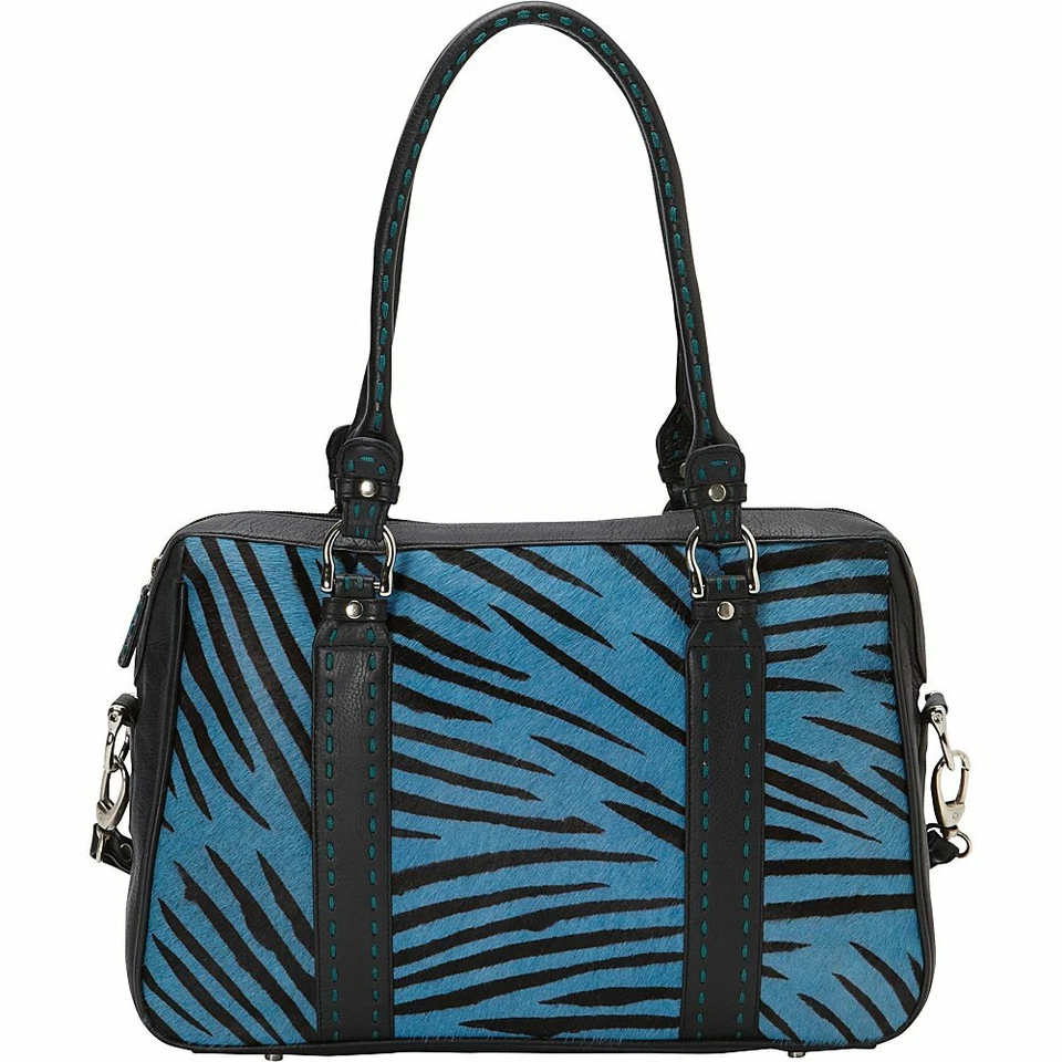 NEW SCULLY WOMEN'S LEATHER SLIM SATCHEL CROSSBODY SHOULDER BAG TURQUOISE ZEBRA