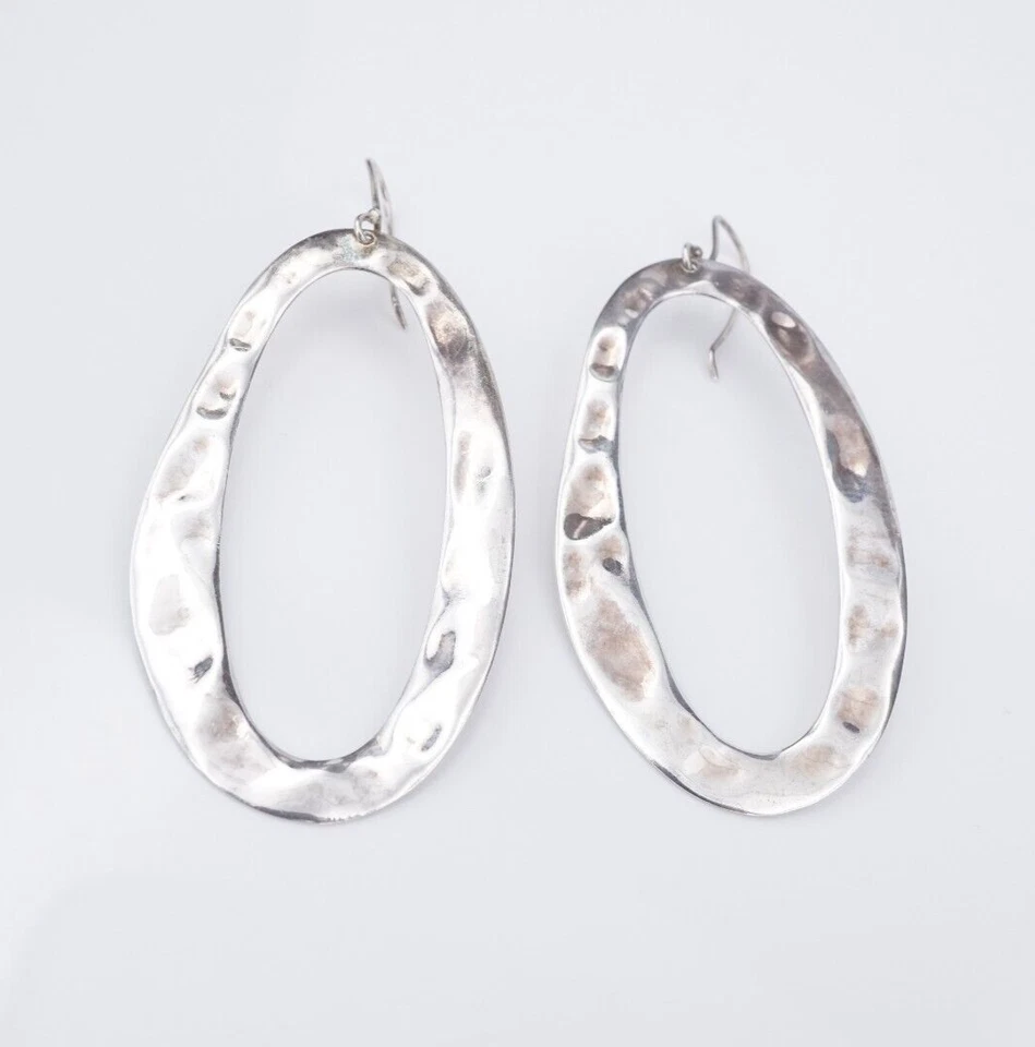 Ippolita Hammered Hoop Earrings Sterling Silver Dangle 2.2" Pouch ES2579 - Image 2 of 4