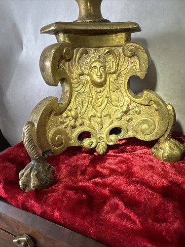 ANTQ Fireplace Andirons Fawn Neoclassical Brass Cir. 1900 Ornate mythological - Picture 15 of 24