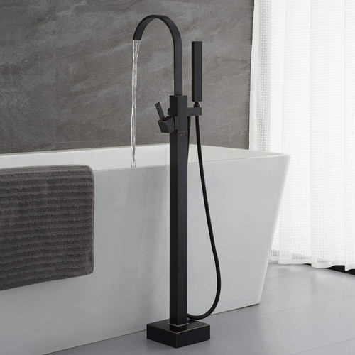 Tub Filler Freestanding Bathtub Faucet Floor Mounted Bathroom with Hand Shower - Picture 19 of 132