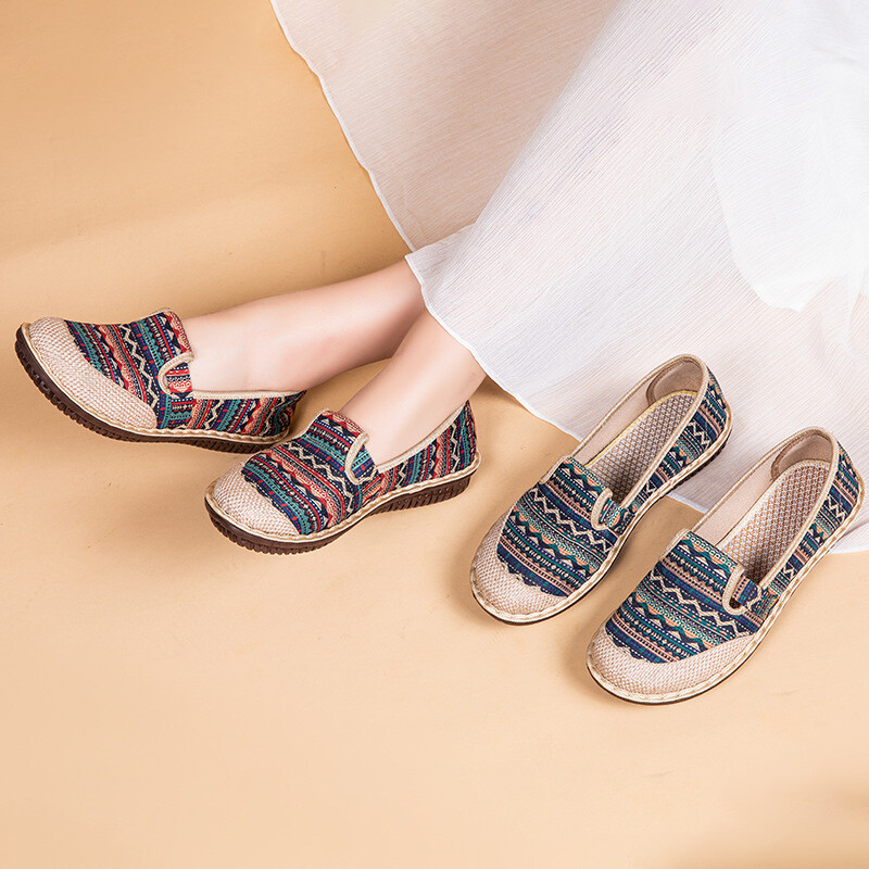SAOLA Scarpe basse donna ricamo etnico suola morbida punta tonda scarpe Pechino casual