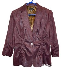 Rafaella Women's Size 8 Shimmering Maroon 3/4 Sleeve Fully Lined Ruched Blazer