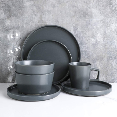 Stone Lain Coupe Stoneware Dinnerware Set, Service for 4, Gray Matte - Picture 4 of 12