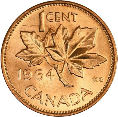 1964 FROM SEALED BANK Canadian Cent Penny Coin GEM- MS- BU
