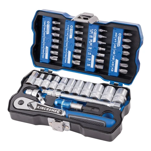 KINCROME LOK-ON 43 Piece 1/4" Square Drive METRIC Socket & Bit Wrench Set K27000