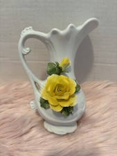 Vaso brocca Capodimonte italiano porcellana floreale/stile vittoriano 7"