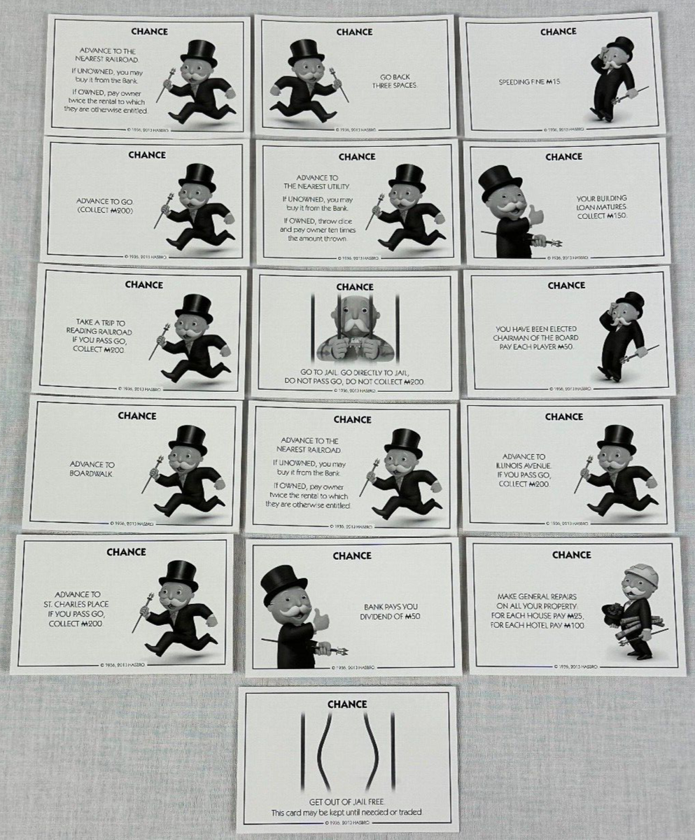Monopoly Classic 16 Chance Cards 2013 Replacement Pieces Parts Lot