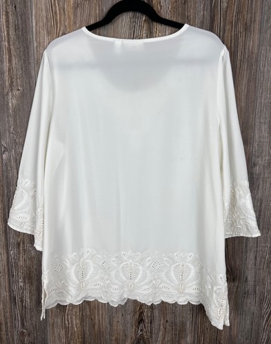 Chico's Blouse Womens 2 (Large) Crochet Trim Scoop Neck 3/4 Sleeve Career Mature - Picture 6 of 13