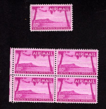 Francobolli o blocco di 4 C46 posta aerea USA a scelta 1952! MNH 80c Hawaii, testa di diamante!