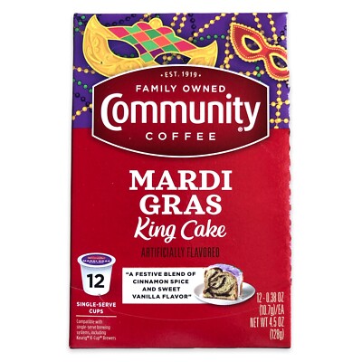 Community Coffee Mardi Gras King Cake Pods K-Cups For Keurig 12 Count