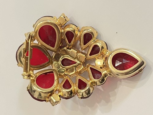 Vintage rot rosa Kuppel Träne Brosche Pin Glas Zinken Set facettiert Statement Birne - Bild 2 von 4